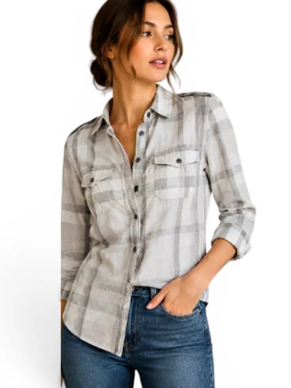 Burberry Light Gray Plaid Button-Down Shirt